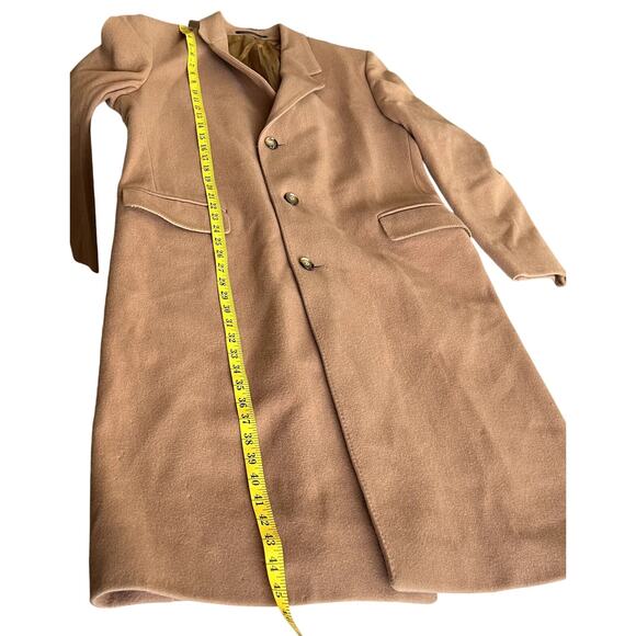 Woolmark Pure New Wool PeaCoat Men 42 R Length 45 Tan England Trench VTG 90s Y2K - Picture 7 of 16